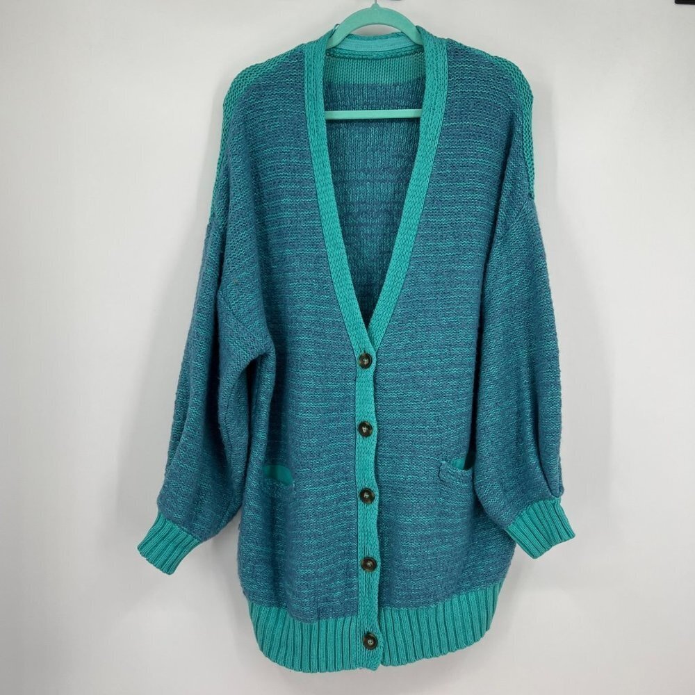 Vintage Womens Cardigan Sweater sz L Oversized Grandpa Grandma Retro